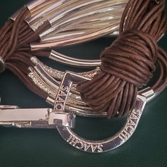 Saachi Multi-strand Statement Bracelet Dark‎ Brown Cords with Silver Tone Bars - Picture 10 of 10